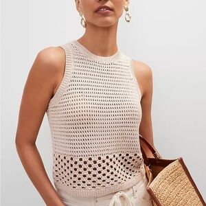 Ann Taylor Crochet Shell Sweater M